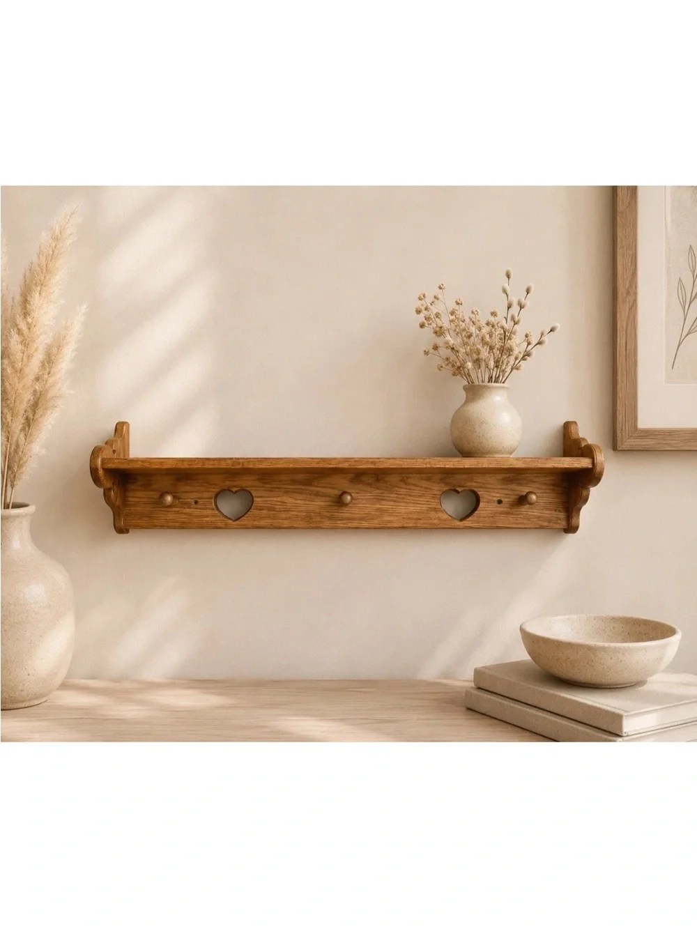 Farmhouse Wall Heart Shelf Rustic Wooden Entryway Vintage